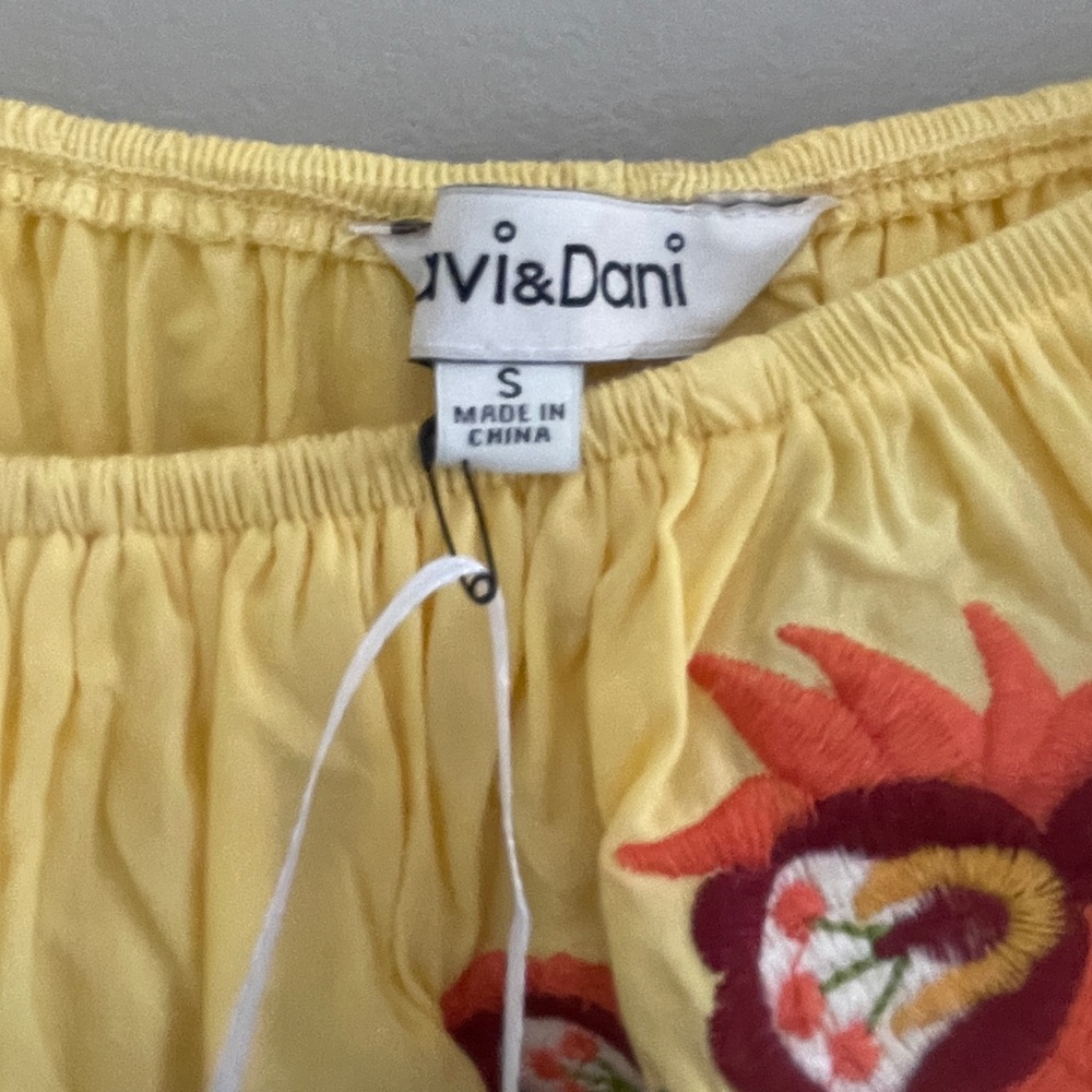 yellow embroidered flowy off shoulder top - Picture 2 of 2